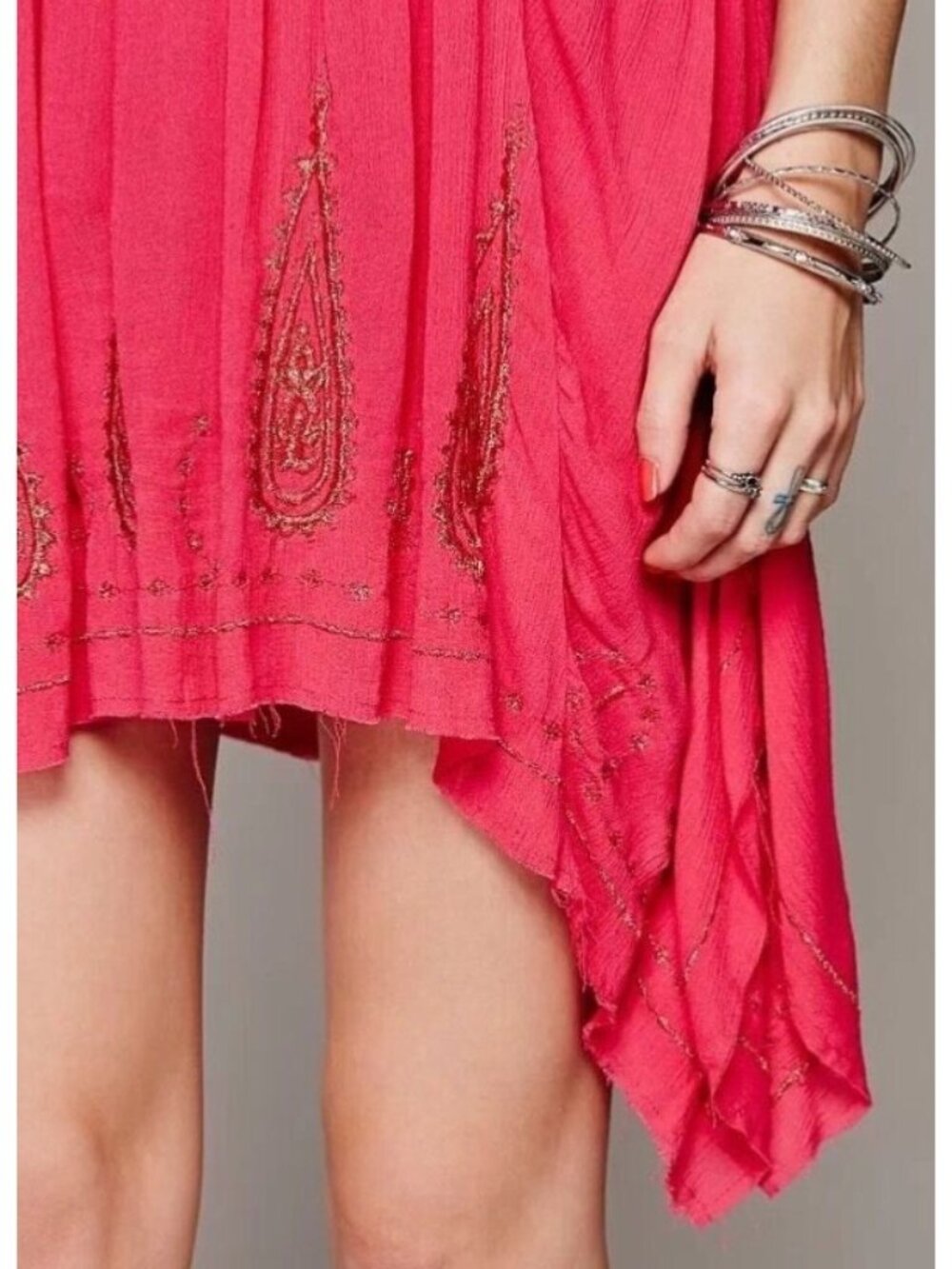 NWT Free People Pink Gold Embroidered Asymmetric Slip Dress | Boho Fairy Indie M - Picture 7 of 16